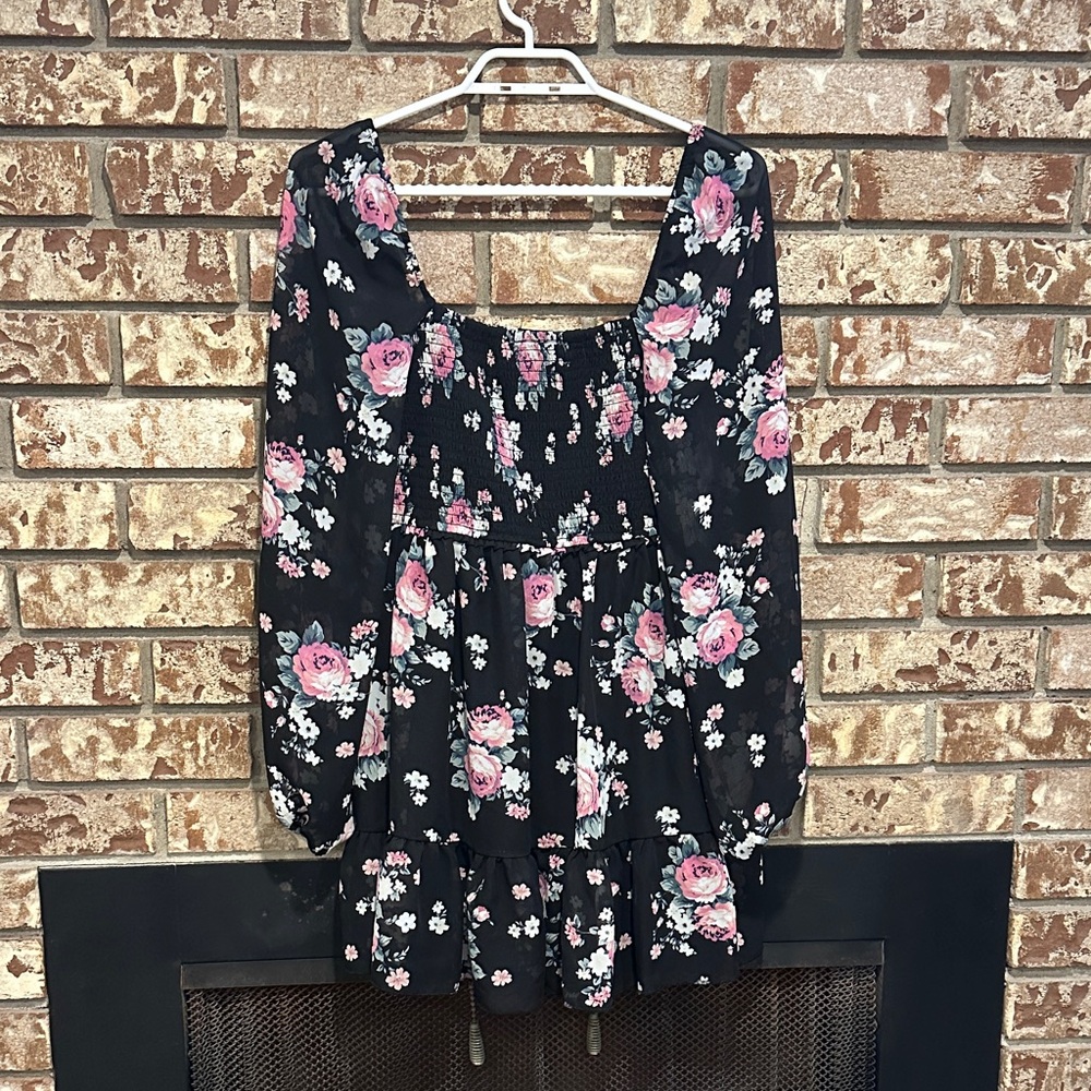 Floral Black and Pink Women's Dress